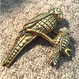 Vintage Rare Parrot Brooch Dots Squares Metal Pin